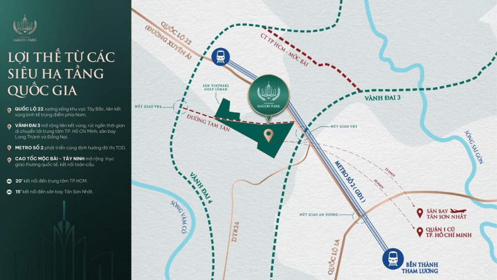 Hạ tầng kết nối Vinhomes Hóc Môn: Vành đai 3, cao tốc TP.HCM - Mộc Bài, Metro số 2